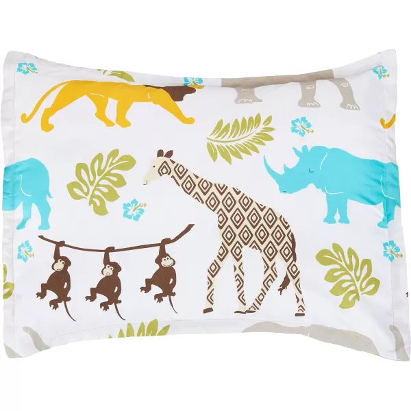 Amazon Basics Kids EasyWash Microfiber BedinaBag 5Piece Bedding Set Twin Dino FriendsMulti Zoo Animals Queen