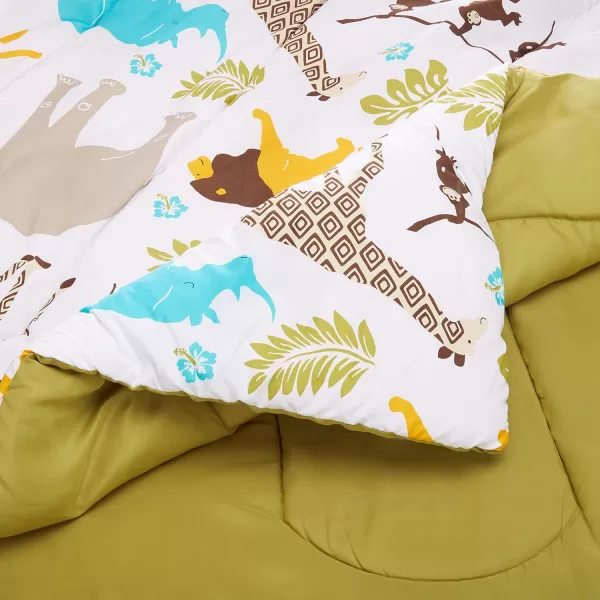 Amazon Basics Kids EasyWash Microfiber BedinaBag 5Piece Bedding Set Twin Dino FriendsMulti Zoo Animals Queen