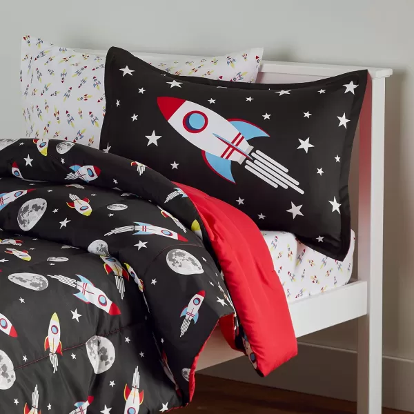 Amazon Basics Kids EasyWash Microfiber BedinaBag 5Piece Bedding Set Twin Dino FriendsSpace Rocket Twin