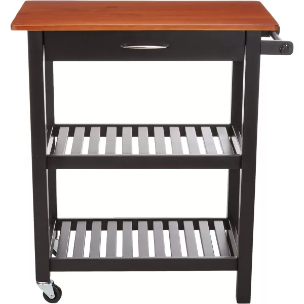 Amazon Basics Kitchen Island Cart with Storage Solid Wood Top and Wheels 354 x 18 x 365 inches Natural  WhiteCherry and Black