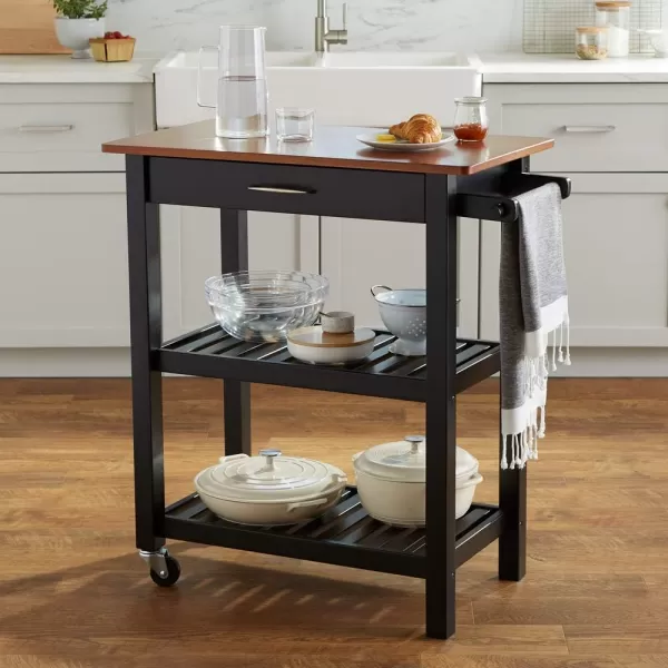 Amazon Basics Kitchen Island Cart with Storage Solid Wood Top and Wheels 354 x 18 x 365 inches Natural  WhiteCherry and Black