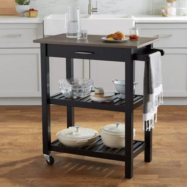 Amazon Basics Kitchen Island Cart with Storage Solid Wood Top and Wheels 354 x 18 x 365 inches Natural  WhiteGraywash and Black