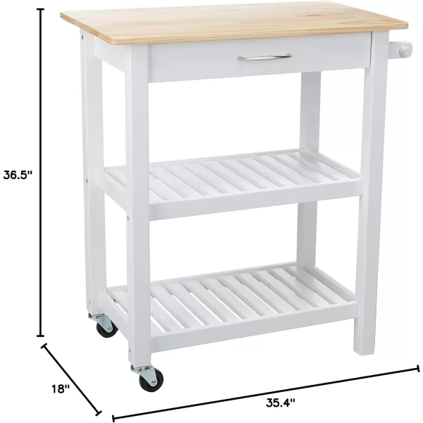 Amazon Basics Kitchen Island Cart with Storage Solid Wood Top and Wheels 354 x 18 x 365 inches Natural  WhiteNatural  White