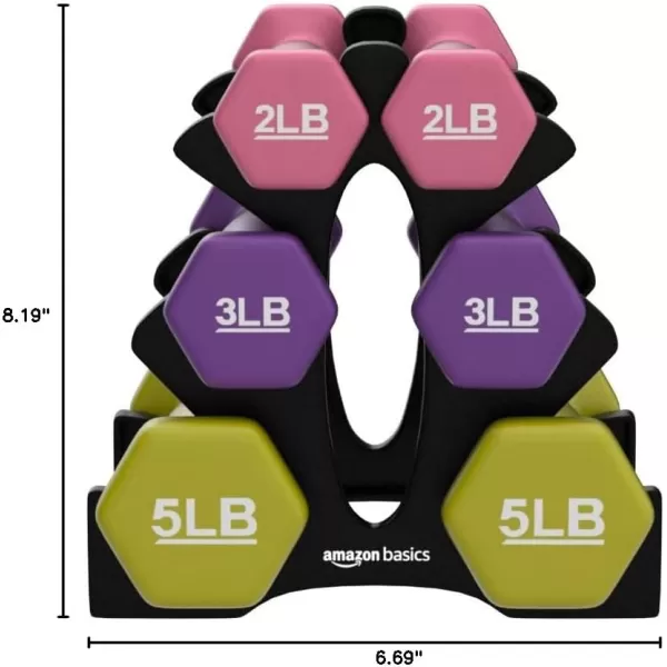 Amazon Basics Neoprene Dumbbell Hand WeightsRack with 3 Pairs 2  3  and 5 Pound