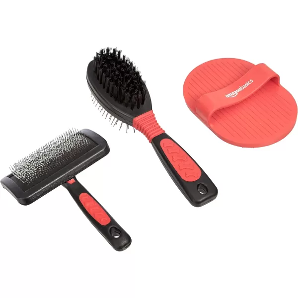 Amazon Basics Pet Grooming Set Brush Shedding Tool Comb Scissors Nail Clippers  8 in 1 Red8 in 1 Pet Grooming Set Red