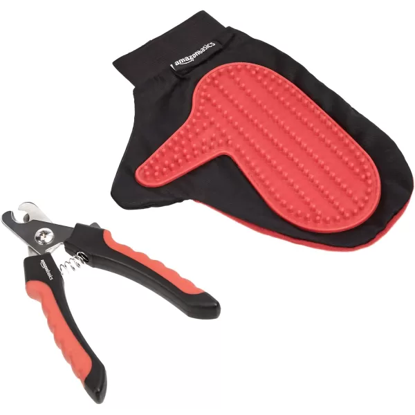 Amazon Basics Pet Grooming Set Brush Shedding Tool Comb Scissors Nail Clippers  8 in 1 Red8 in 1 Pet Grooming Set Red