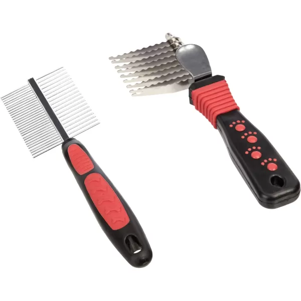 Amazon Basics Pet Grooming Set Brush Shedding Tool Comb Scissors Nail Clippers  8 in 1 Red8 in 1 Pet Grooming Set Red