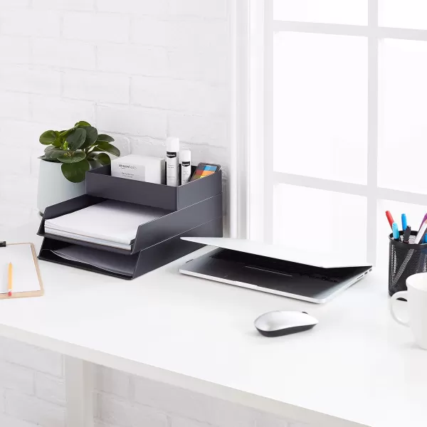 Amazon Basics Rectangular Plastic Desk Organizer Half Accessory Tray BlackAccessory Tray