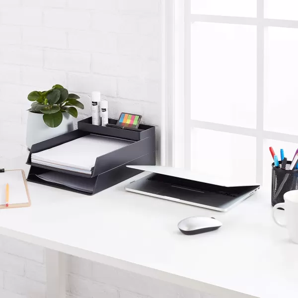 Amazon Basics Rectangular Plastic Desk Organizer Half Accessory Tray BlackHalf Accessory Tray