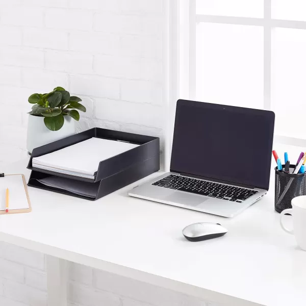 Amazon Basics Rectangular Plastic Desk Organizer Half Accessory Tray BlackLetter Tray Pack of 12