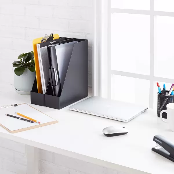 Amazon Basics Rectangular Plastic Desk Organizer Half Accessory Tray BlackMagazine Rack 2Pack