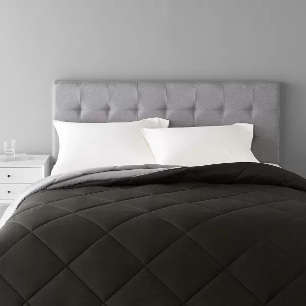 Amazon Basics Reversible Lightweight Microfiber Comforter Blanket FullQueen Chocolate  KhakiBlack  Grey