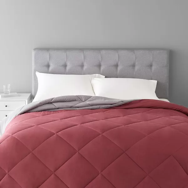 Amazon Basics Reversible Lightweight Microfiber Comforter Blanket FullQueen Chocolate  KhakiBurgundy  Grey