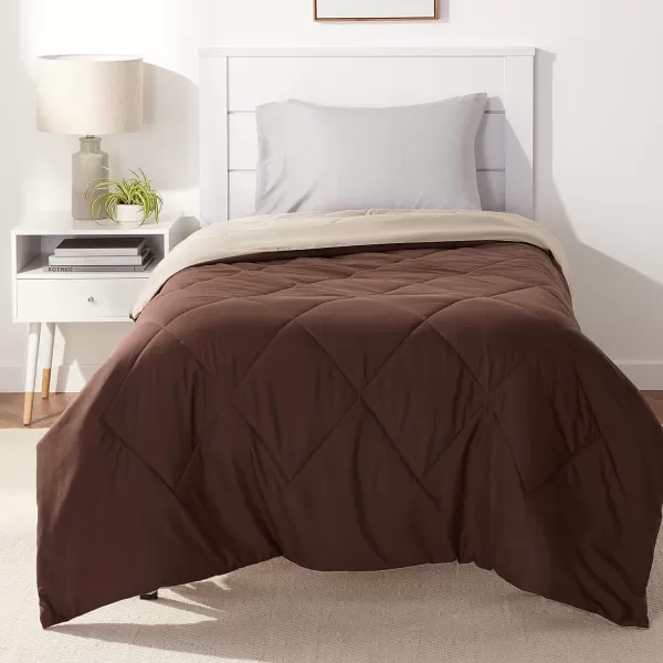 Amazon Basics Reversible Lightweight Microfiber Comforter Blanket FullQueen Chocolate  KhakiChocolate  Khaki