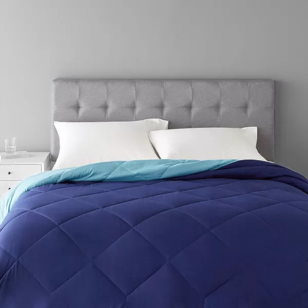 Amazon Basics Reversible Lightweight Microfiber Comforter Blanket FullQueen Chocolate  KhakiNavy  Sky Blue
