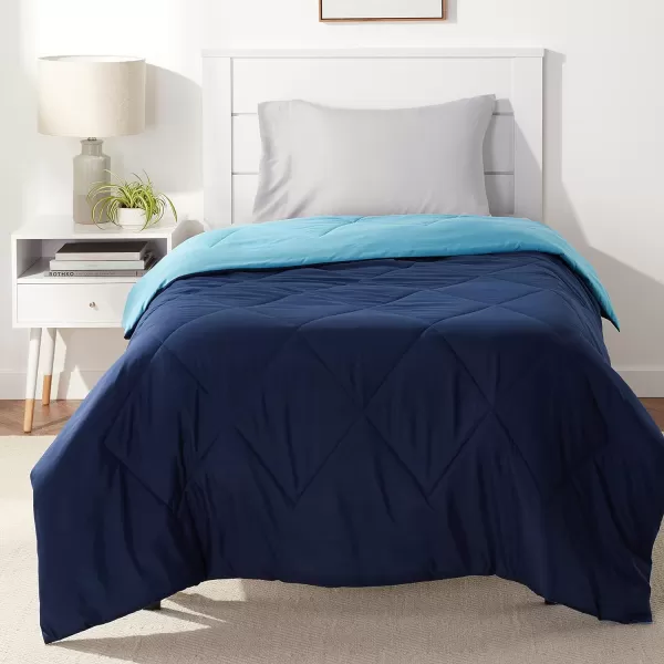 Amazon Basics Reversible Lightweight Microfiber Comforter Blanket FullQueen Chocolate  KhakiNavy  Sky Blue