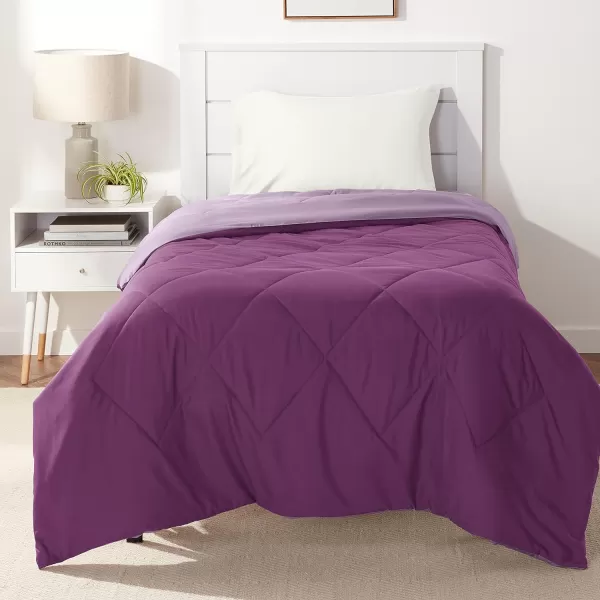 Amazon Basics Reversible Lightweight Microfiber Comforter Blanket FullQueen Chocolate  KhakiPlum  Light Purple