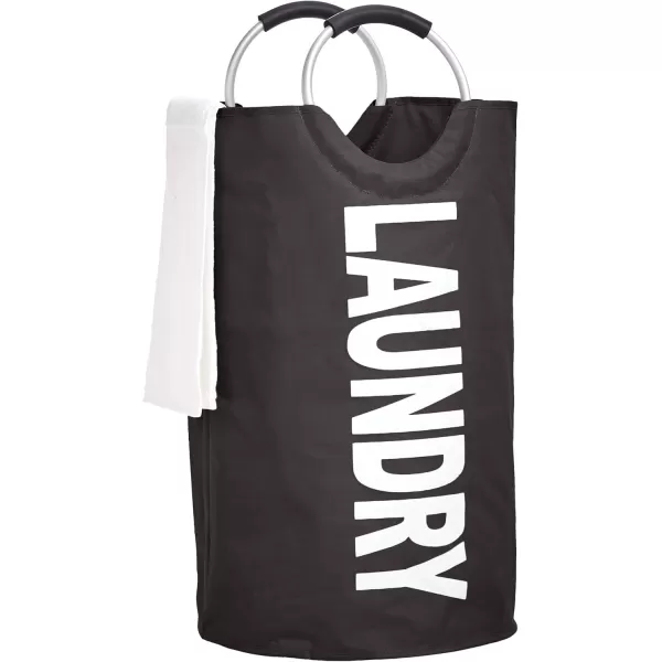 Amazon Basics Round Fabric Laundry Basket Hamper with Aluminum Handle Black