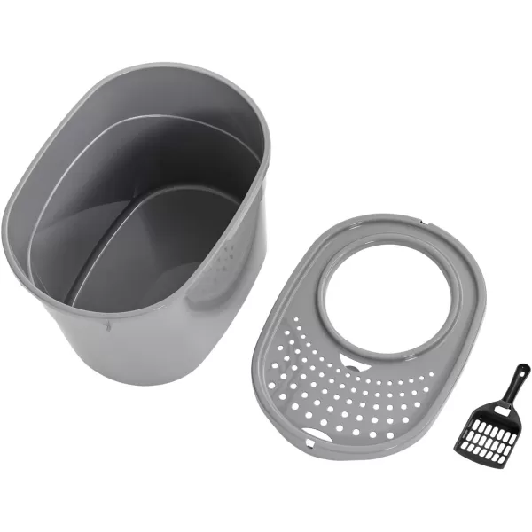 Amazon Basics Top Entry Cat Litter Box and Black Scoop Oval Grey 205 x 1475 x 1438 inchesGrey Top Entry