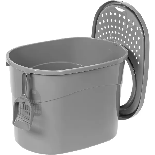 Amazon Basics Top Entry Cat Litter Box and Black Scoop Oval Grey 205 x 1475 x 1438 inchesGrey Top Entry
