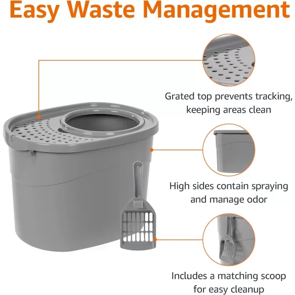 Amazon Basics Top Entry Cat Litter Box and Black Scoop Oval Grey 205 x 1475 x 1438 inchesGrey Top Entry