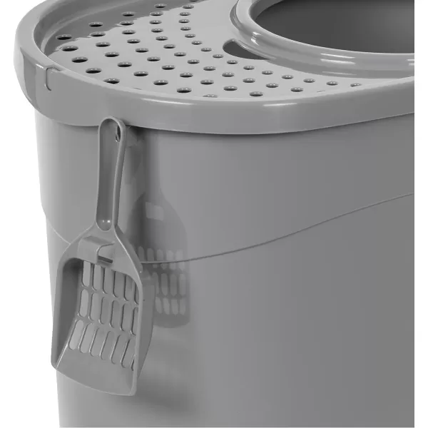 Amazon Basics Top Entry Cat Litter Box and Black Scoop Oval Grey 205 x 1475 x 1438 inchesGrey Top Entry