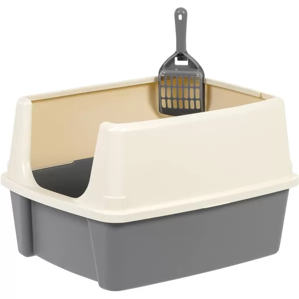 Amazon Basics Top Entry Cat Litter Box and Black Scoop Oval Grey 205 x 1475 x 1438 inchesGreyBeige Open Top