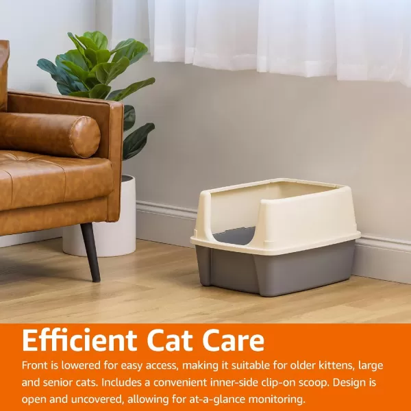 Amazon Basics Top Entry Cat Litter Box and Black Scoop Oval Grey 205 x 1475 x 1438 inchesGreyBeige Open Top