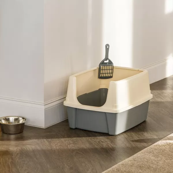 Amazon Basics Top Entry Cat Litter Box and Black Scoop Oval Grey 205 x 1475 x 1438 inchesGreyBeige Open Top