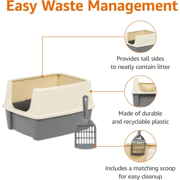 Amazon Basics Top Entry Cat Litter Box and Black Scoop Oval Grey 205 x 1475 x 1438 inchesGreyBeige Open Top