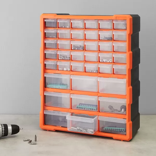 Amazon Basics Wall Mount Hardware and Craft Storage Cabinet Drawer Organizer 78 Drawers Black Orange 63 x 142 x 186 inches LxWxH