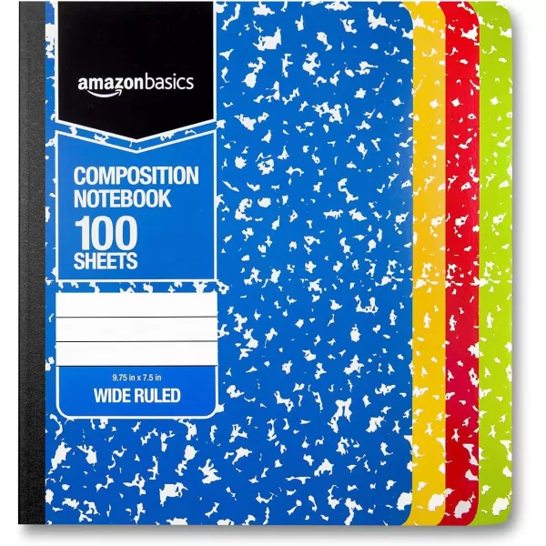 Amazon Basics Wide Ruled Composition Notebook 4Pack 100Sheet Assorted Marble Colors36Pack Assorted Marble