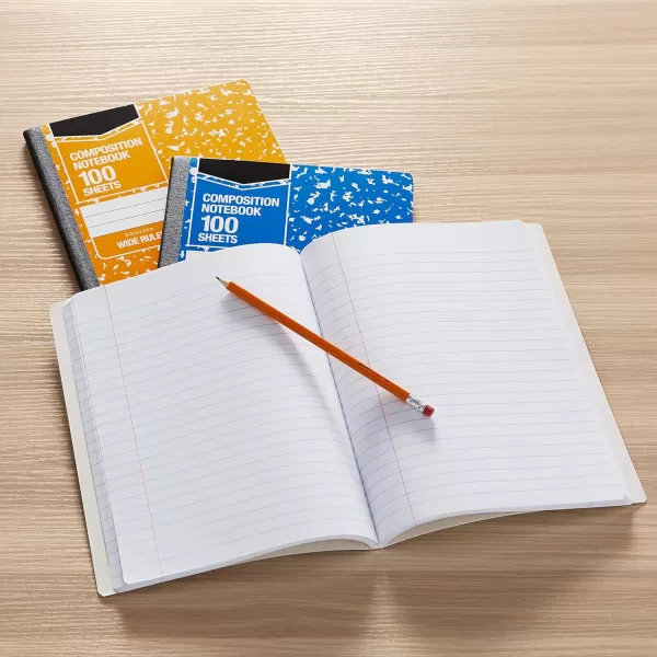Amazon Basics Wide Ruled Composition Notebook 4Pack 100Sheet Assorted Marble Colors36Pack Assorted Marble