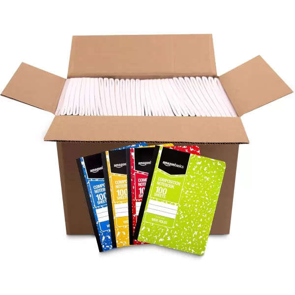 Amazon Basics Wide Ruled Composition Notebook 4Pack 100Sheet Assorted Marble Colors36Pack Assorted Marble