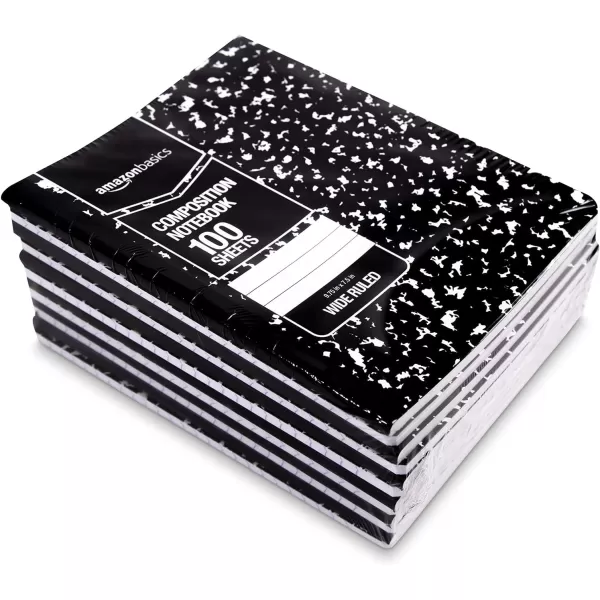 Amazon Basics Wide Ruled Composition Notebook 4Pack 100Sheet Assorted Marble Colors36Pack Solid Black