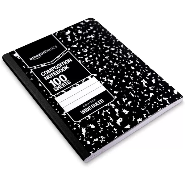 Amazon Basics Wide Ruled Composition Notebook 4Pack 100Sheet Assorted Marble Colors36Pack Solid Black