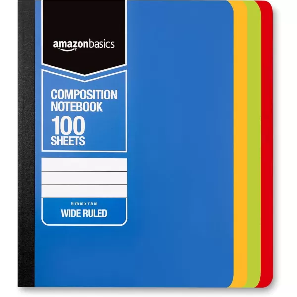 Amazon Basics Wide Ruled Composition Notebook 4Pack 100Sheet Assorted Marble Colors4Pack Assorted Solid