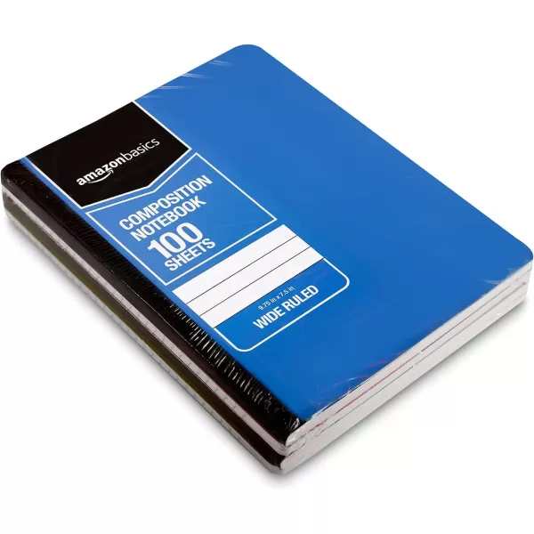 Amazon Basics Wide Ruled Composition Notebook 4Pack 100Sheet Assorted Marble Colors4Pack Assorted Solid