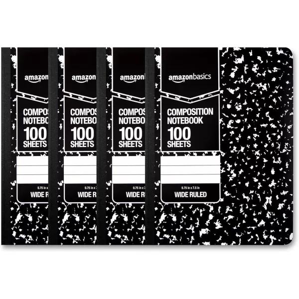 Amazon Basics Wide Ruled Composition Notebook 4Pack 100Sheet Assorted Marble Colors4Pack Marble Black