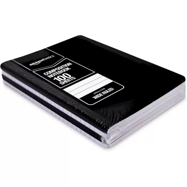 Amazon Basics Wide Ruled Composition Notebook 4Pack 100Sheet Assorted Marble Colors4Pack Solid Black