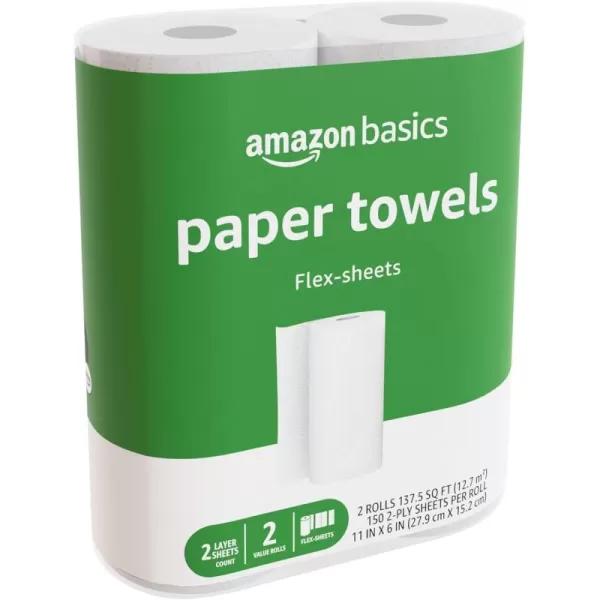 Amazon Basics 2Ply FlexSheets Paper Towels 12 Basics Rolls  32 Regular Rolls Everyday Value with 150 Sheets per Roll2 Rolls Pack of 1