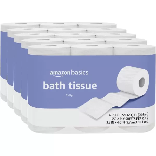 Amazon Basics 2Ply Toilet Paper 30 Rolls  120 Regular Rolls 350 Sheets Pack of 30 Unscented350 sheet Pack of 30