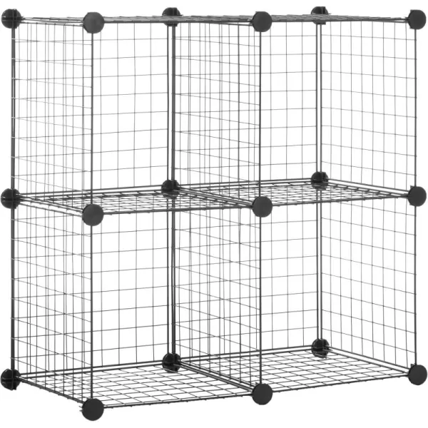 Amazon Basics 4 Cube Wire Grid Storage Shelves Stackable Cubes Black 14quot x 14quot x 14quotBlack