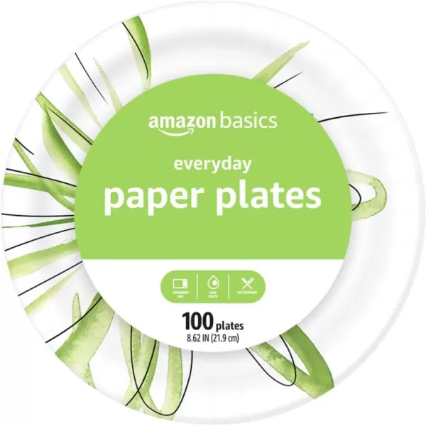 Amazon Basics Everyday Paper Plates 862 Inch Disposable 100 Count100 Count Pack of 1