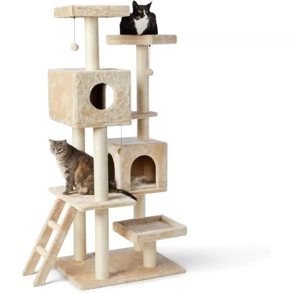 Amazon Basics Extra Large Cat Tree Tower with Condo  24 x 56 x 19 Inches BeigeBeige Dual Condo Tree Tower