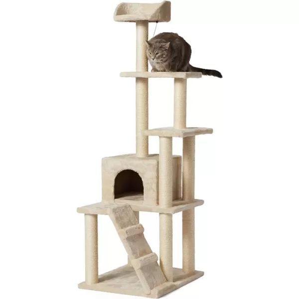 Amazon Basics Extra Large Cat Tree Tower with Condo  24 x 56 x 19 Inches BeigeBeige MultiLevel Tree Tower