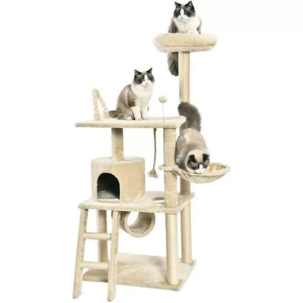 Amazon Basics Extra Large Cat Tree Tower with Condo  24 x 56 x 19 Inches BeigeBeige Tunnel and Platform Tree Tower