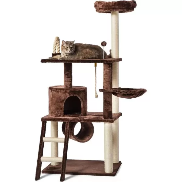 Amazon Basics Extra Large Cat Tree Tower with Condo  24 x 56 x 19 Inches BeigeDark Brown Tunnel and Platform Tree Tower