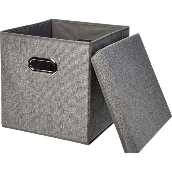 Amazon Basics Foldable Burlap Cloth Cube Storage Bin With Lid Set of 2 Gray2Pack