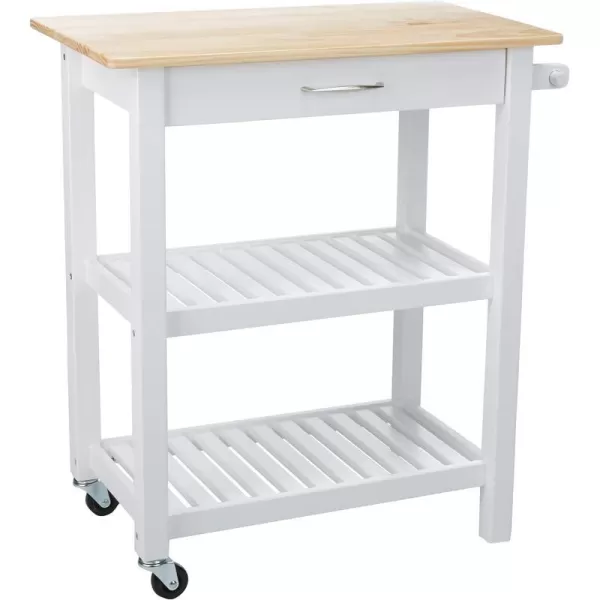 Amazon Basics Kitchen Island Cart with Storage Solid Wood Top and Wheels 354 x 18 x 365 inches Natural  WhiteNatural  White